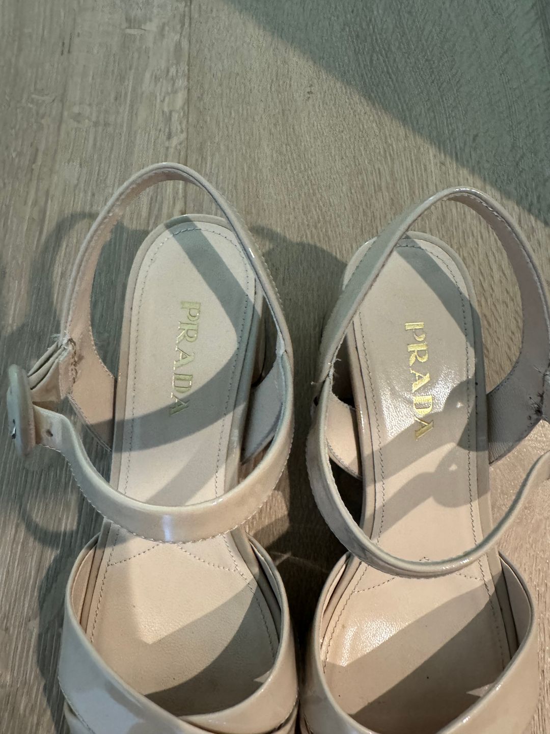 Prada Prada Block Heel Slingback Platform Nude Tan