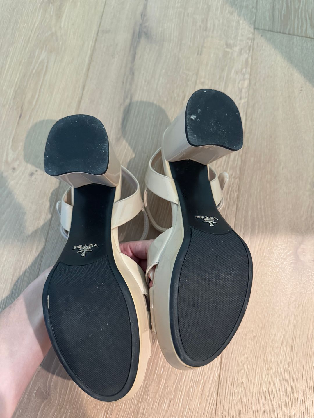 Prada Prada Block Heel Slingback Platform Nude Tan