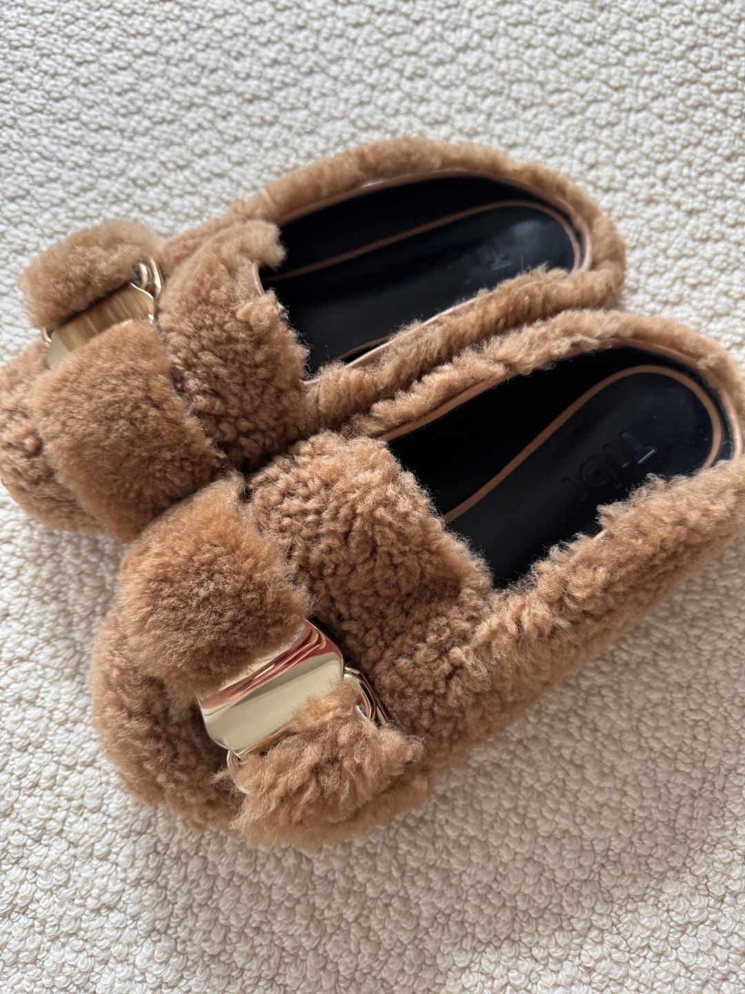 TIBI Colin Mules Shearling Fur Slides Leather G...