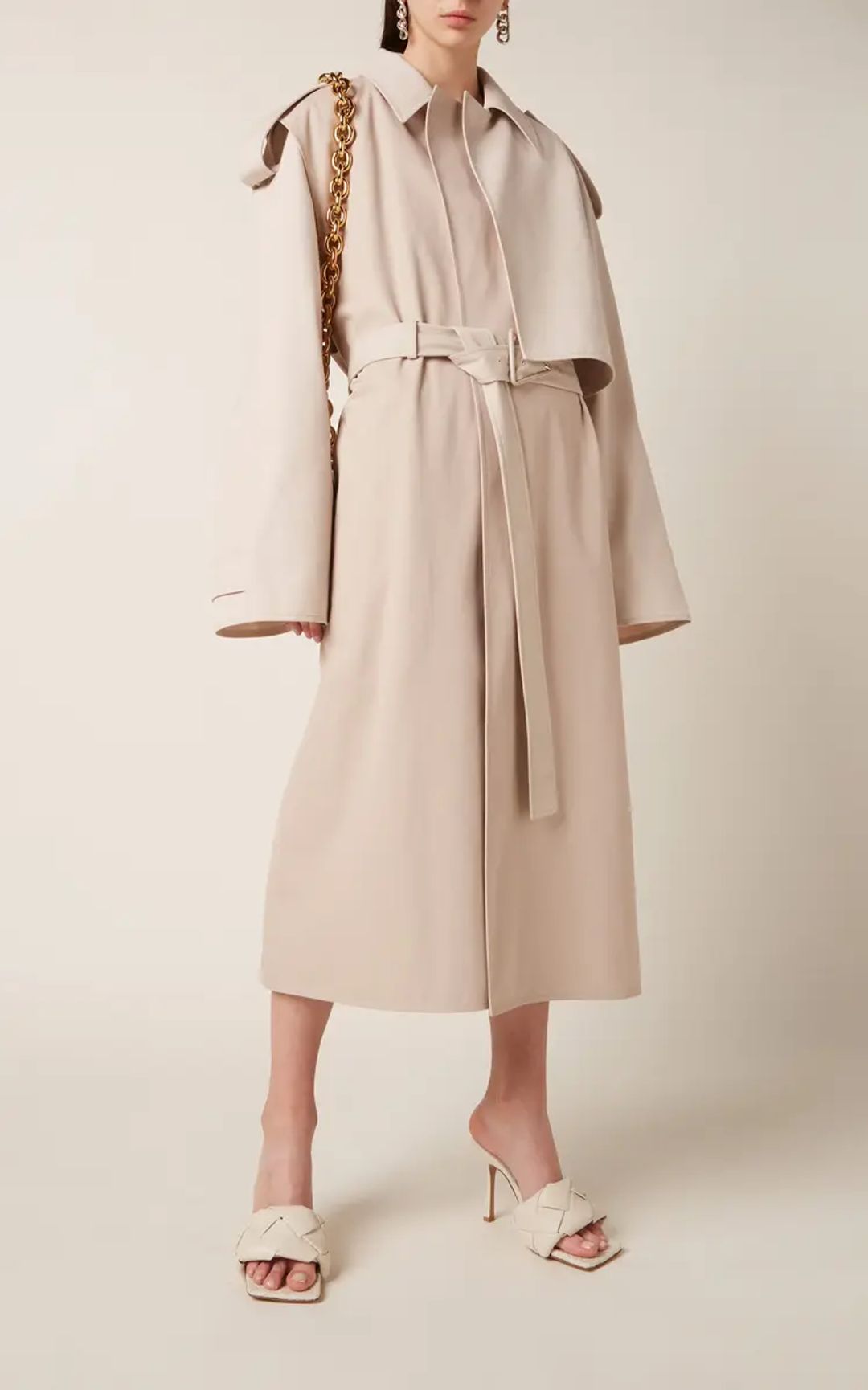 Deconstructed trench coat with layered front flap