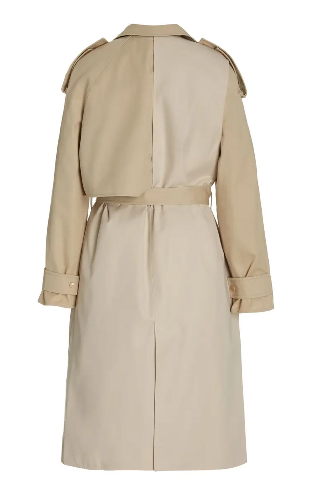 Deconstructed trench coat with layered front flap