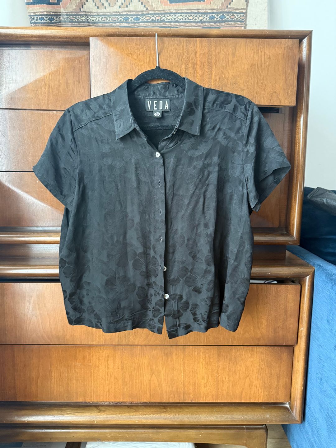 Black silk floral button down