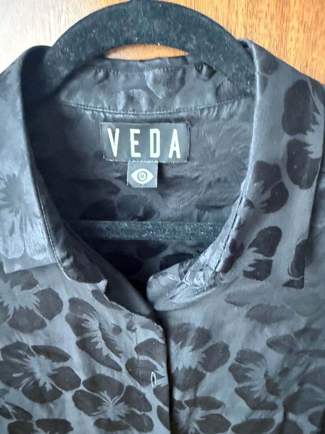 Black silk floral button down