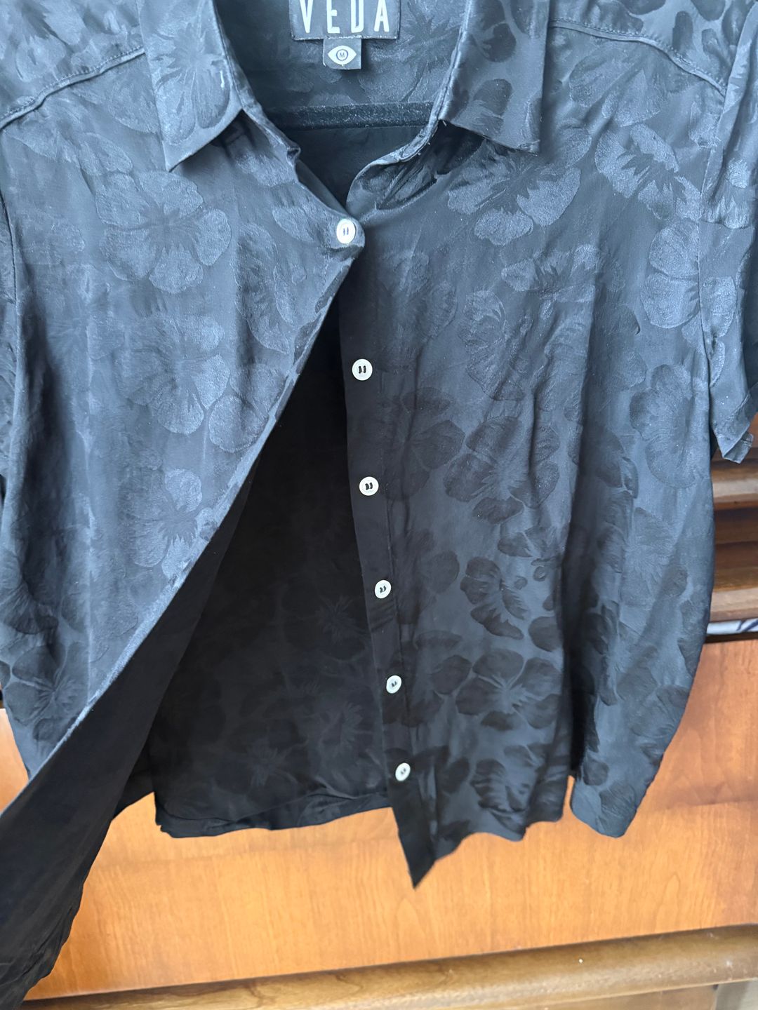 Black silk floral button down