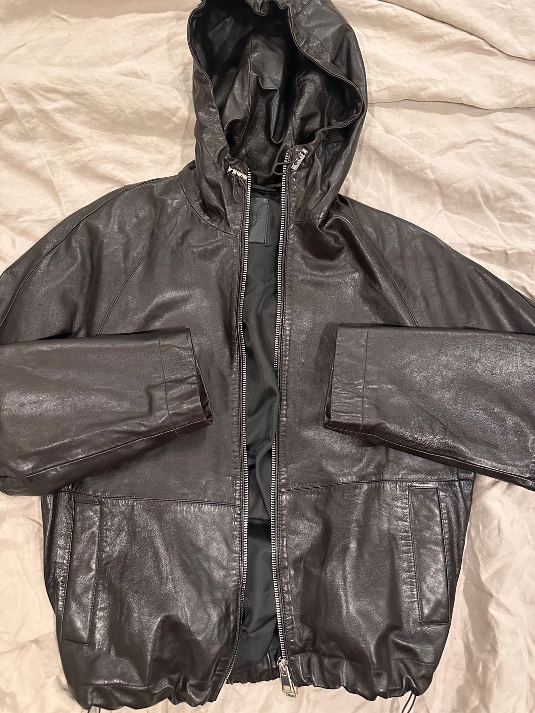 Leather hoodie bomber 