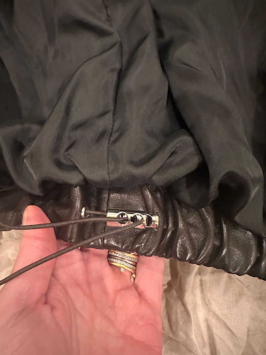 Leather hoodie bomber