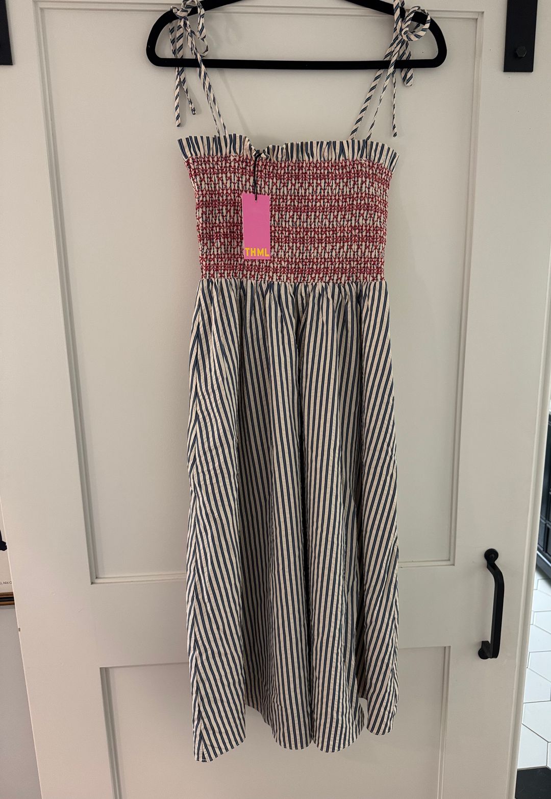 THML Tie Strap Striped Midi Dress