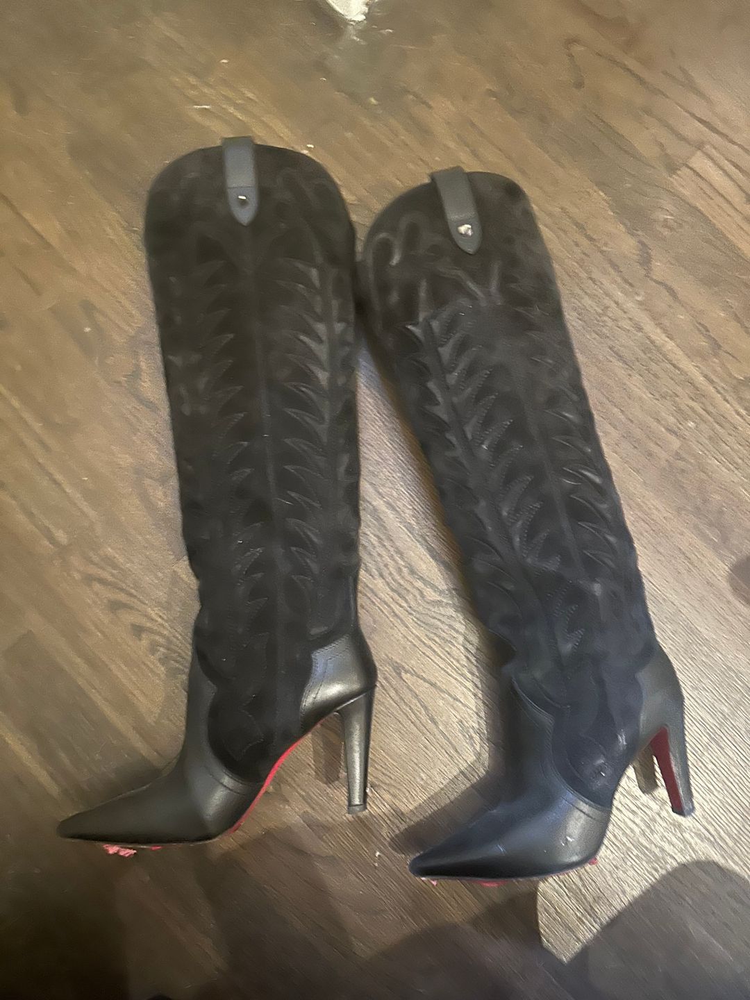 Christian Louboutin Santia Botta Mixed Leather Red Sole Boots
