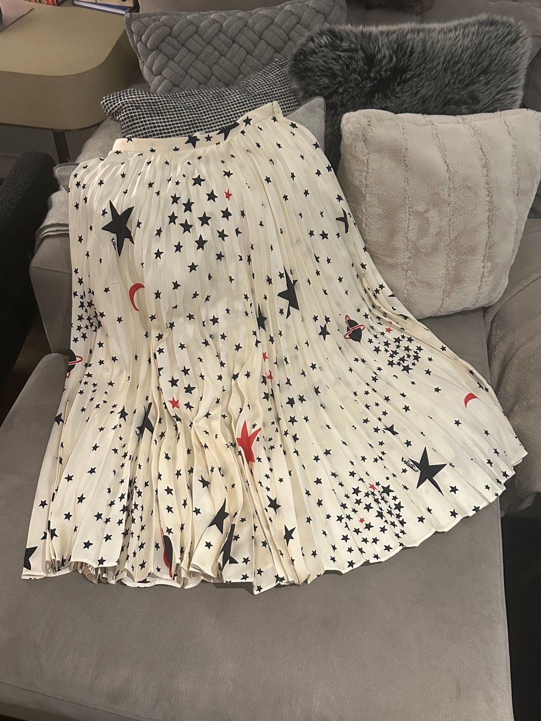 Stars Silk Midi Skirt In White