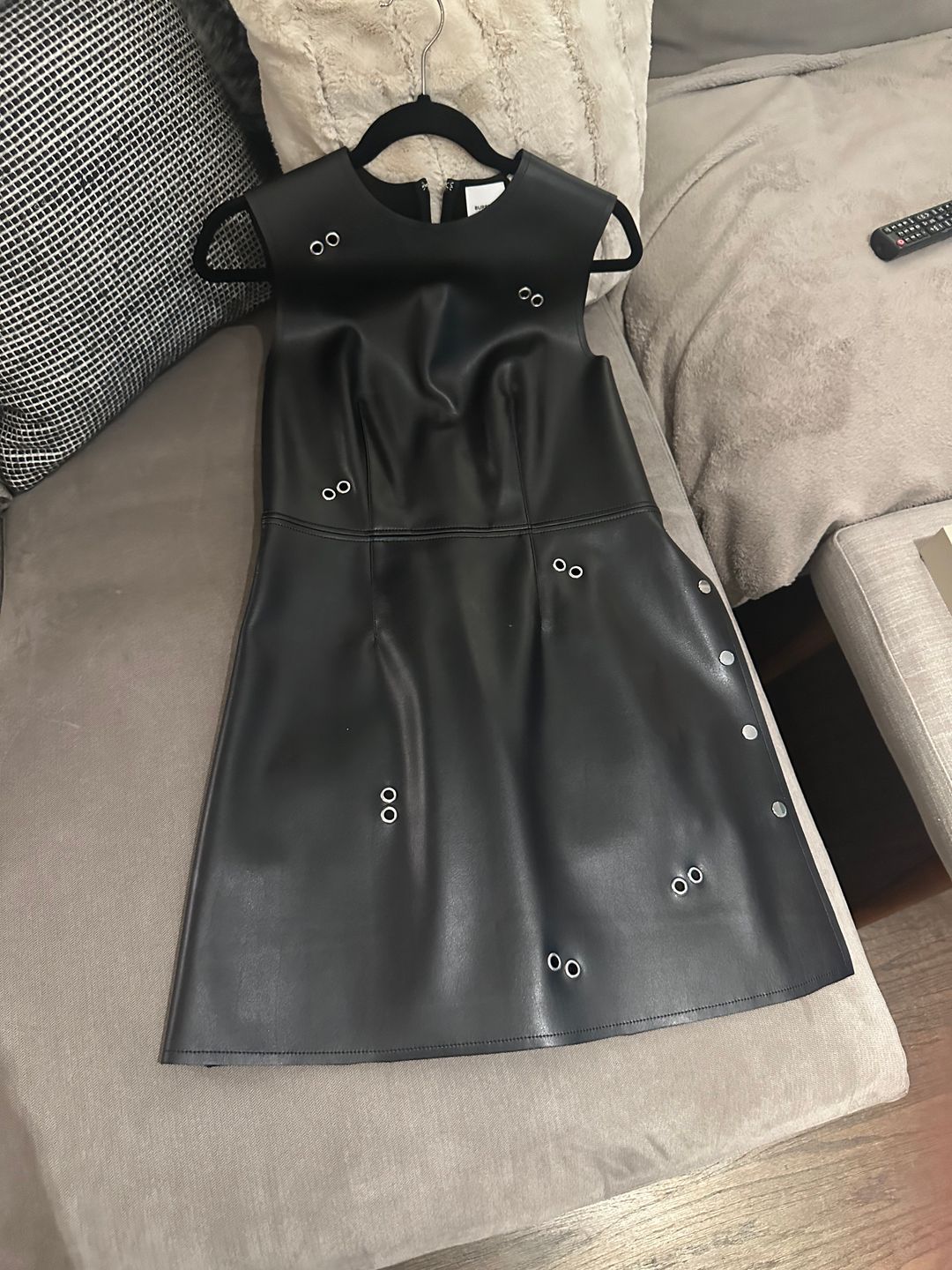 Coleta Grommet Embellished Faux Leather Minidress In Black