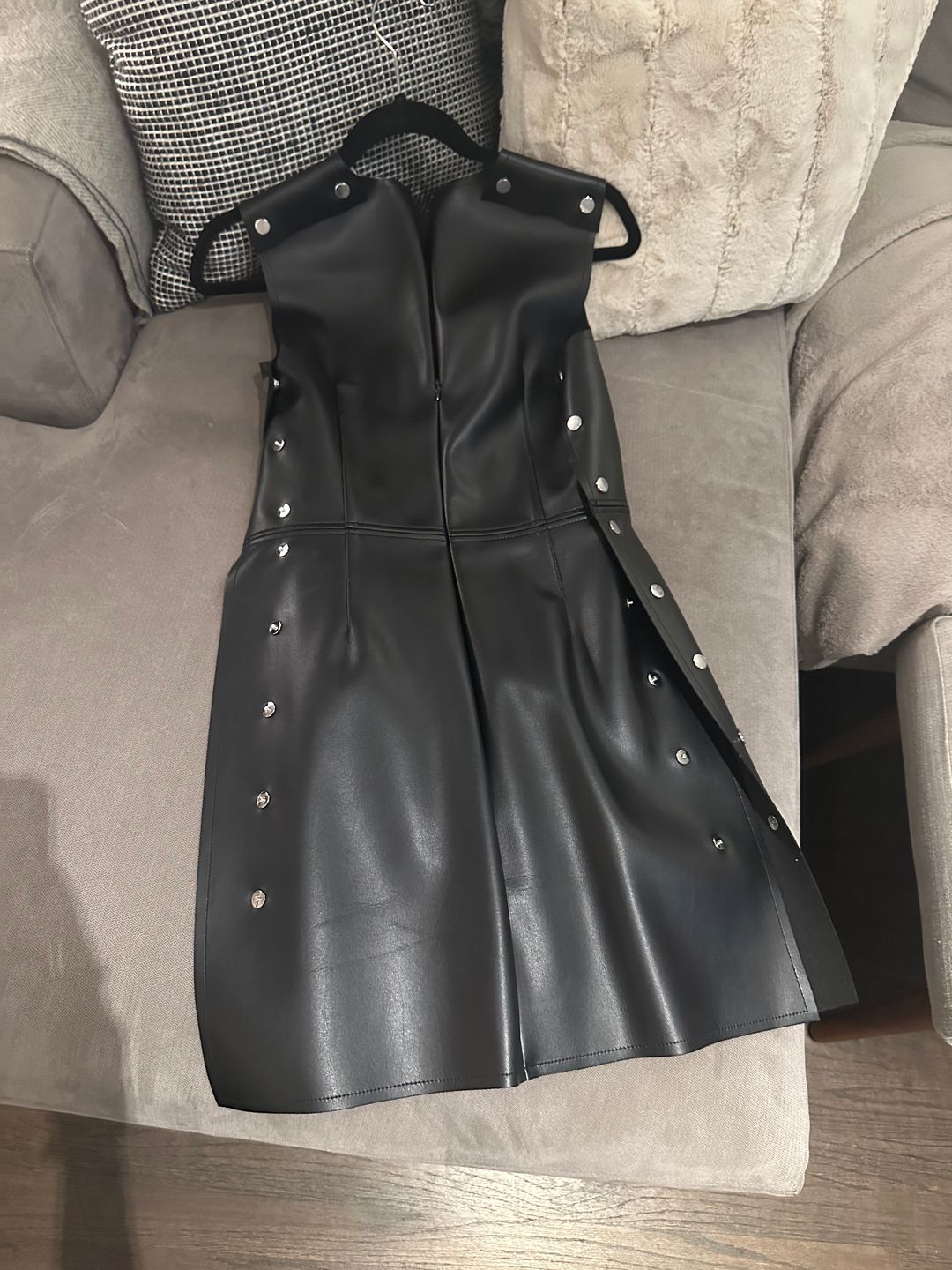 Burberry Coleta Grommet Embellished Faux Leather Minidress In Black