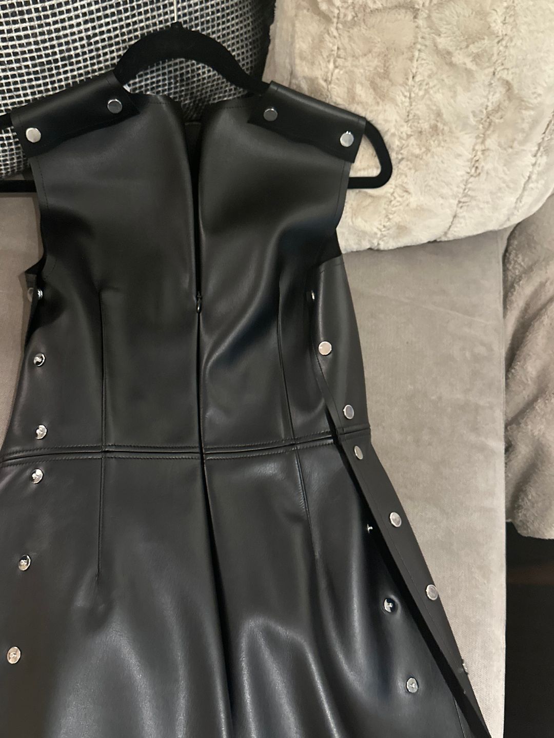 Burberry Coleta Grommet Embellished Faux Leather Minidress In Black