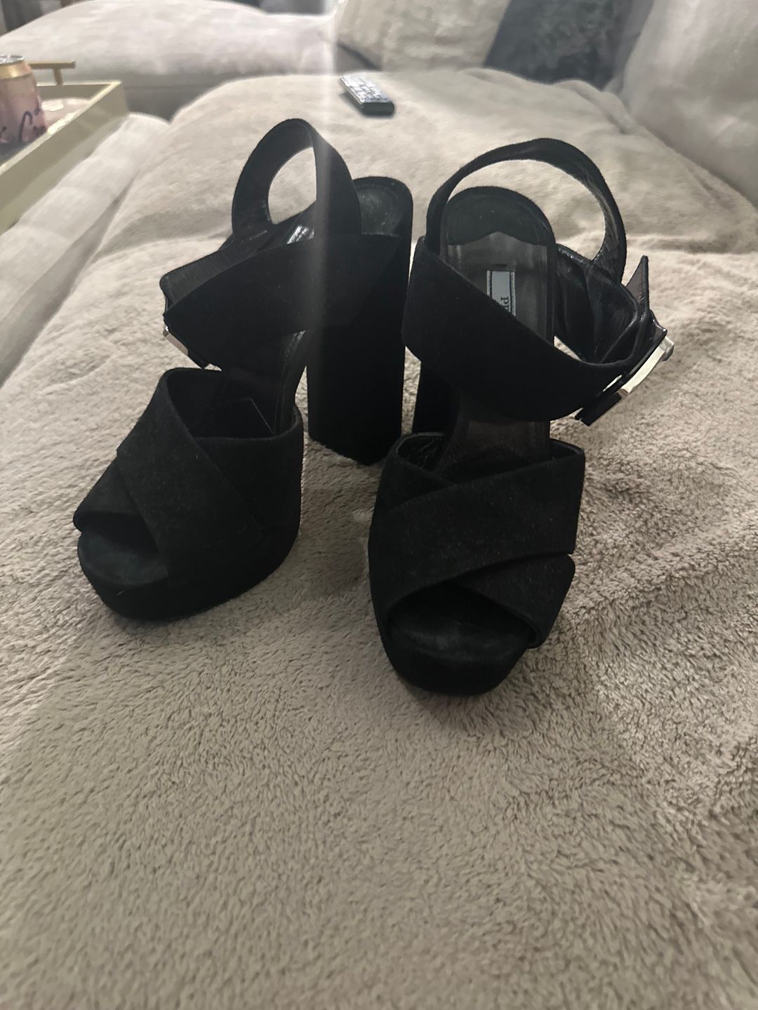 Prada Velvet Crystal Embellishments Sandals