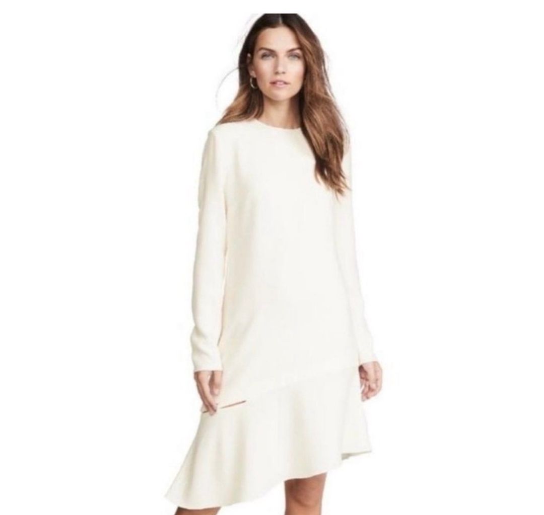 Winter White Triacetate shift dress w/ detached hem