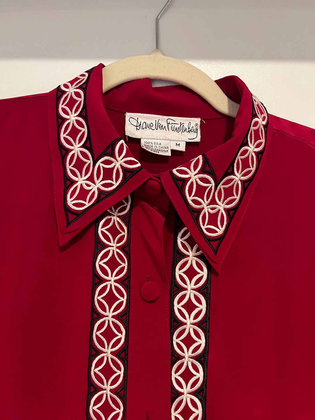 Stunning Vintage 90's DVF Silk Embroidered Blouse  