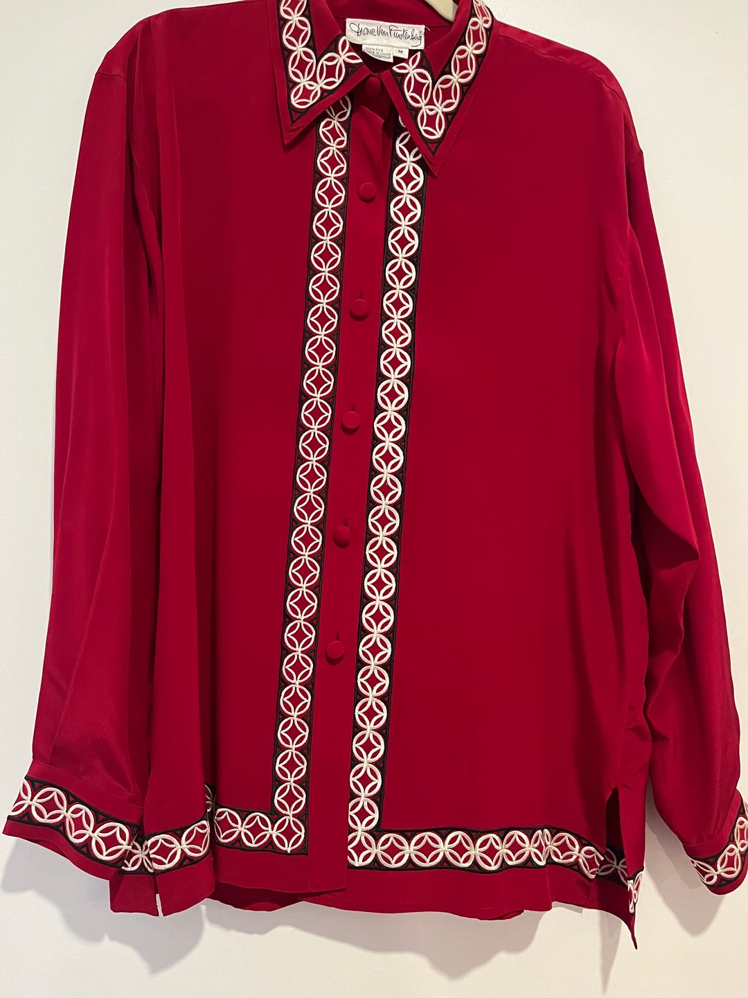 Stunning Vintage 90's DVF Silk Embroidered Blouse  