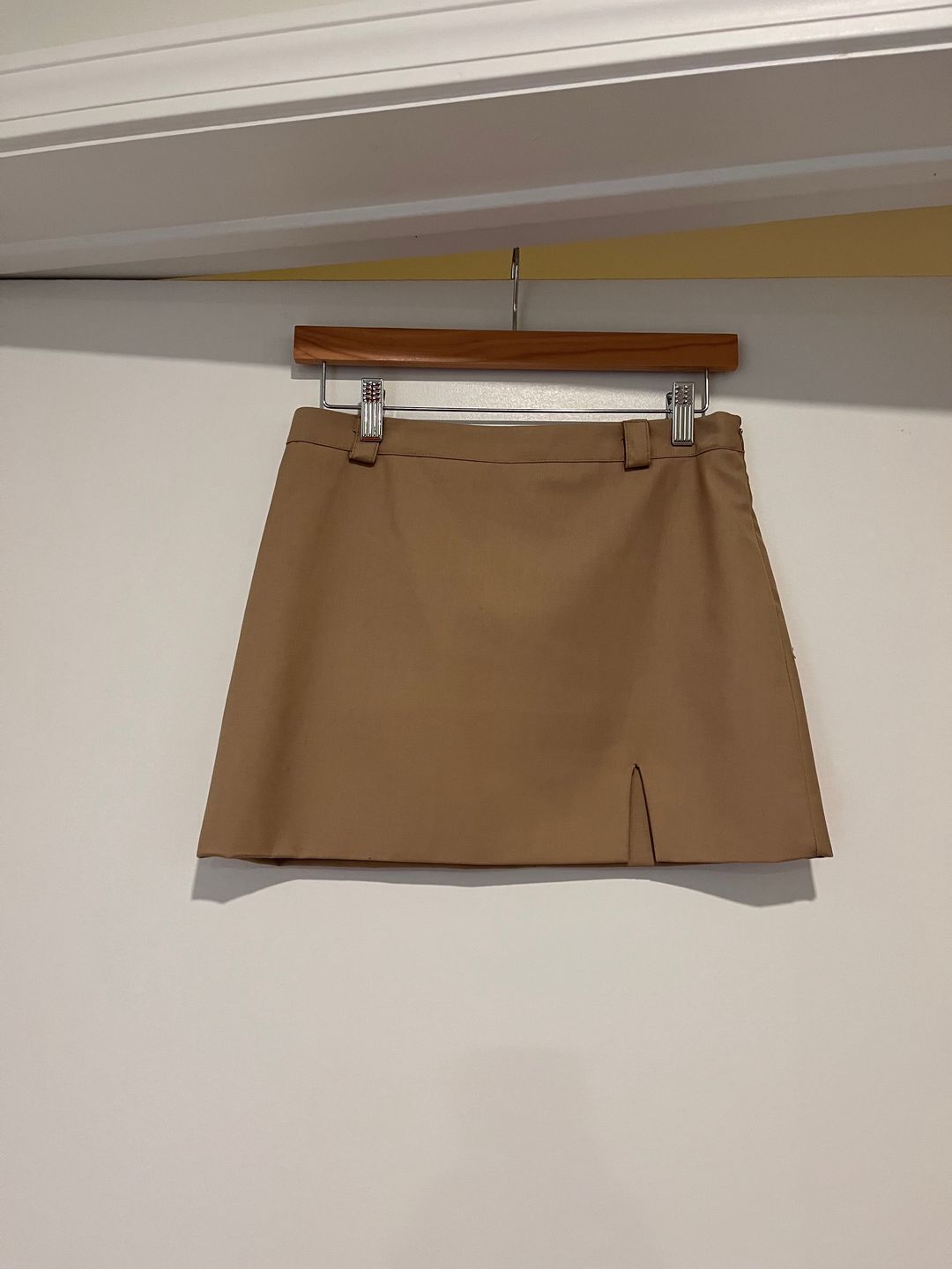 Slit Suit Mini Skirt, Tan Beige