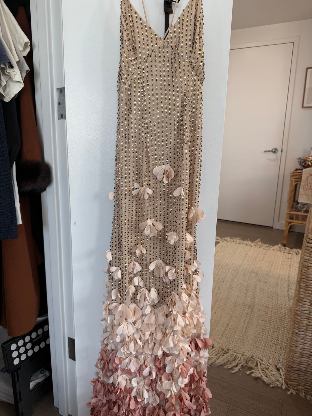 Crystal Applique Woven Strappy Maxi Dress