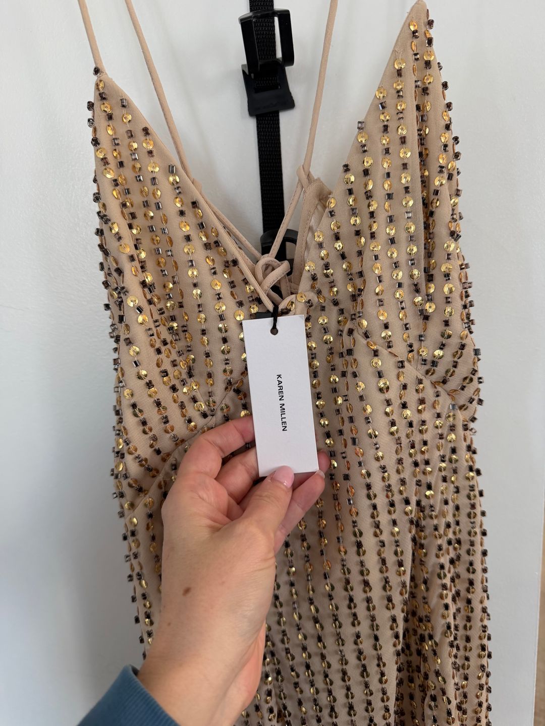 Crystal Applique Woven Strappy Maxi Dress