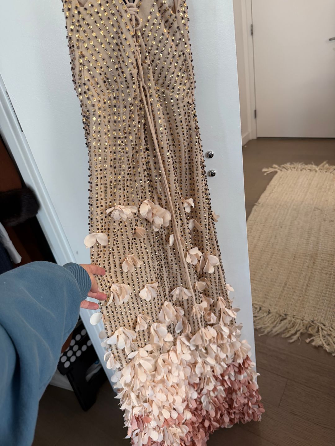 Crystal Applique Woven Strappy Maxi Dress