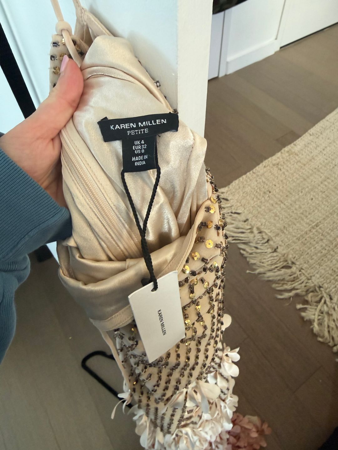 Crystal Applique Woven Strappy Maxi Dress