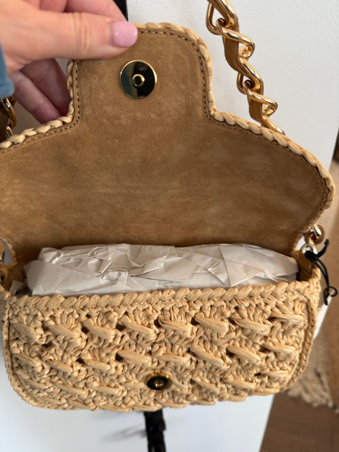 Woven Handbag with Chain Strap
