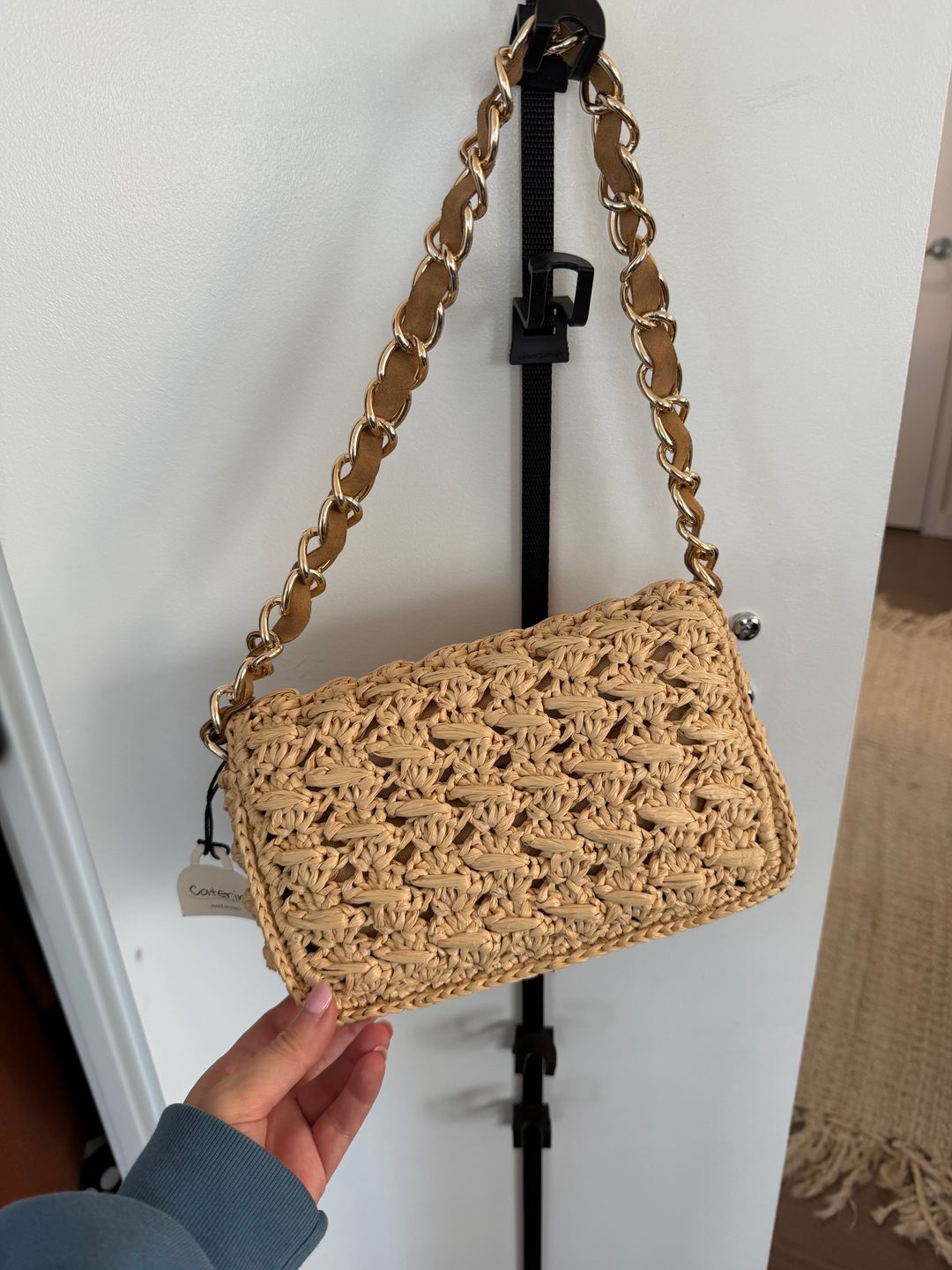 Woven Handbag with Chain Strap