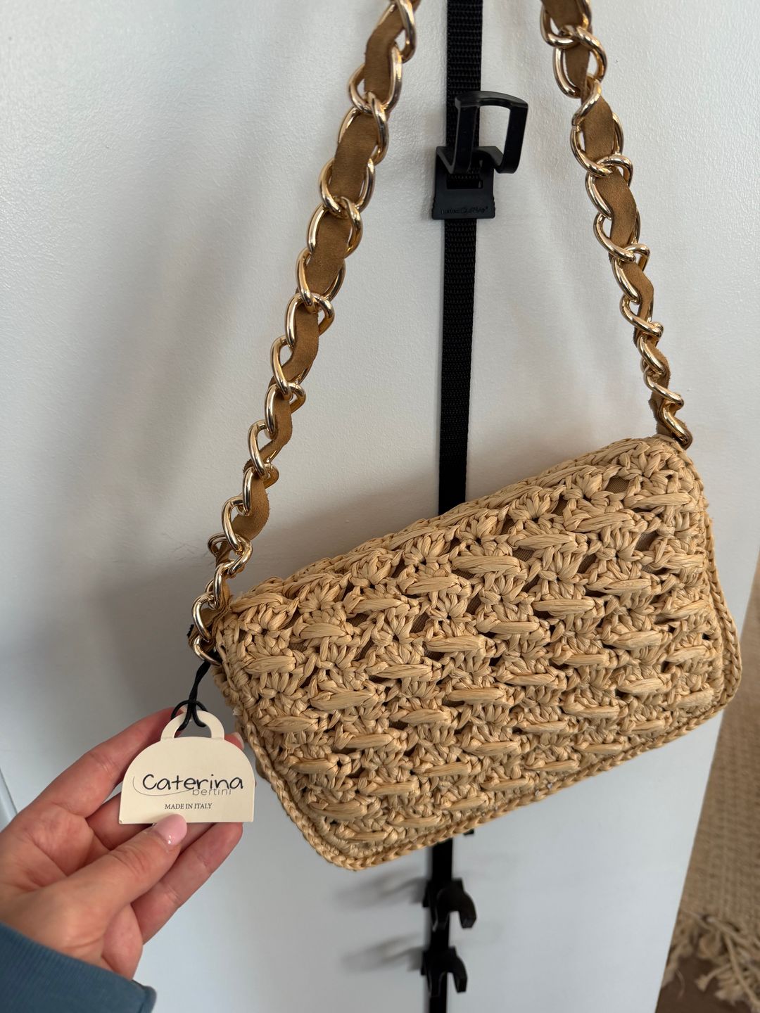 Woven Handbag with Chain Strap
