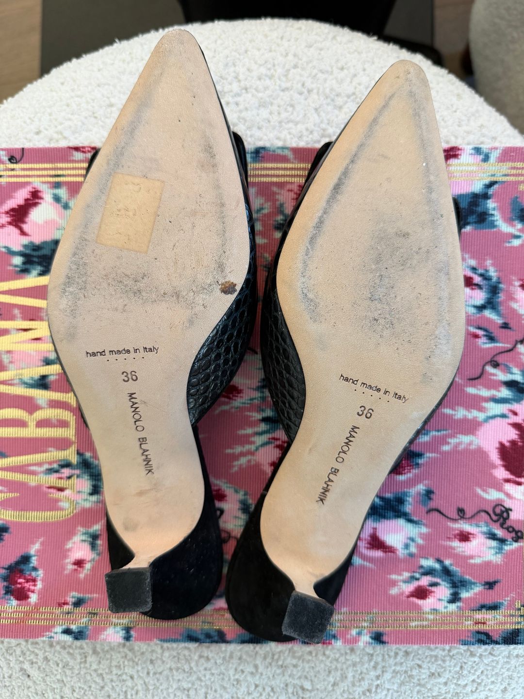 Manolo Blahnik Maysale Black Croc 