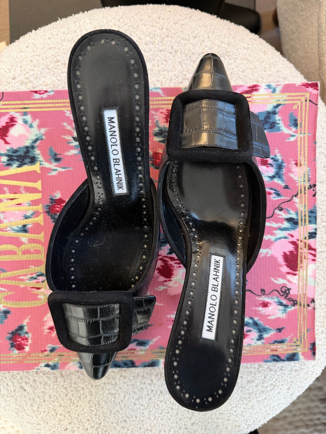 Manolo Blahnik Maysale Black Croc 