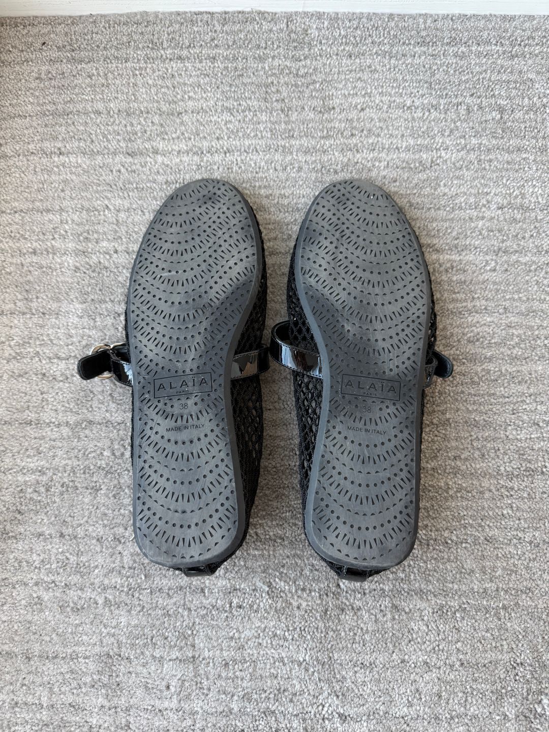 Patent leather-trimmed mesh ballet flats