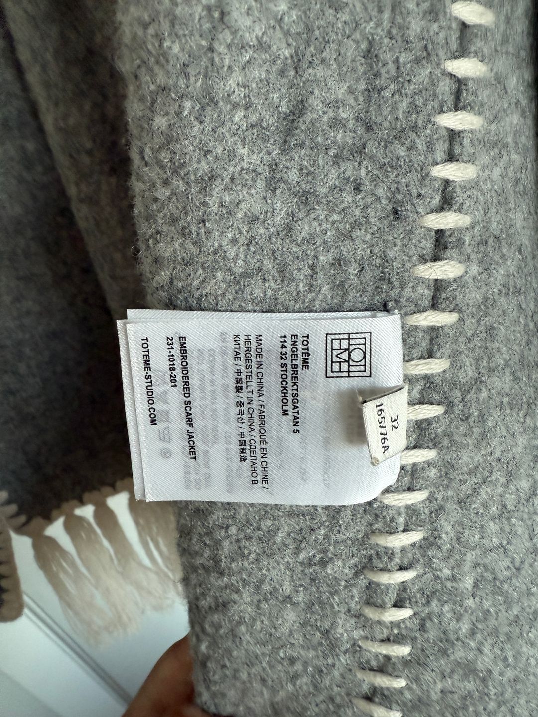 Embroidered scarf jacket light grey mélange