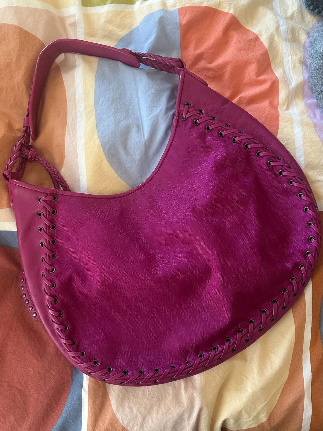 Dior Dior Heart Charm Monogram Braided Fuchsia Hobo Bag