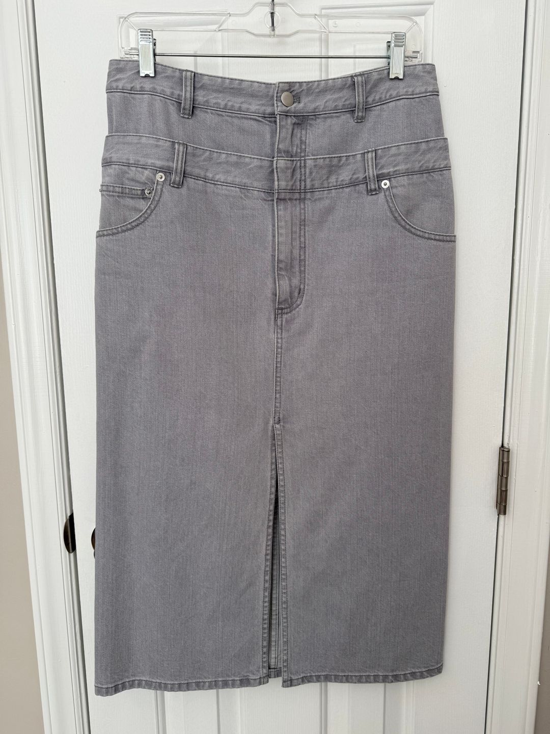 Grey Denim Double Waisted Denim Skirt