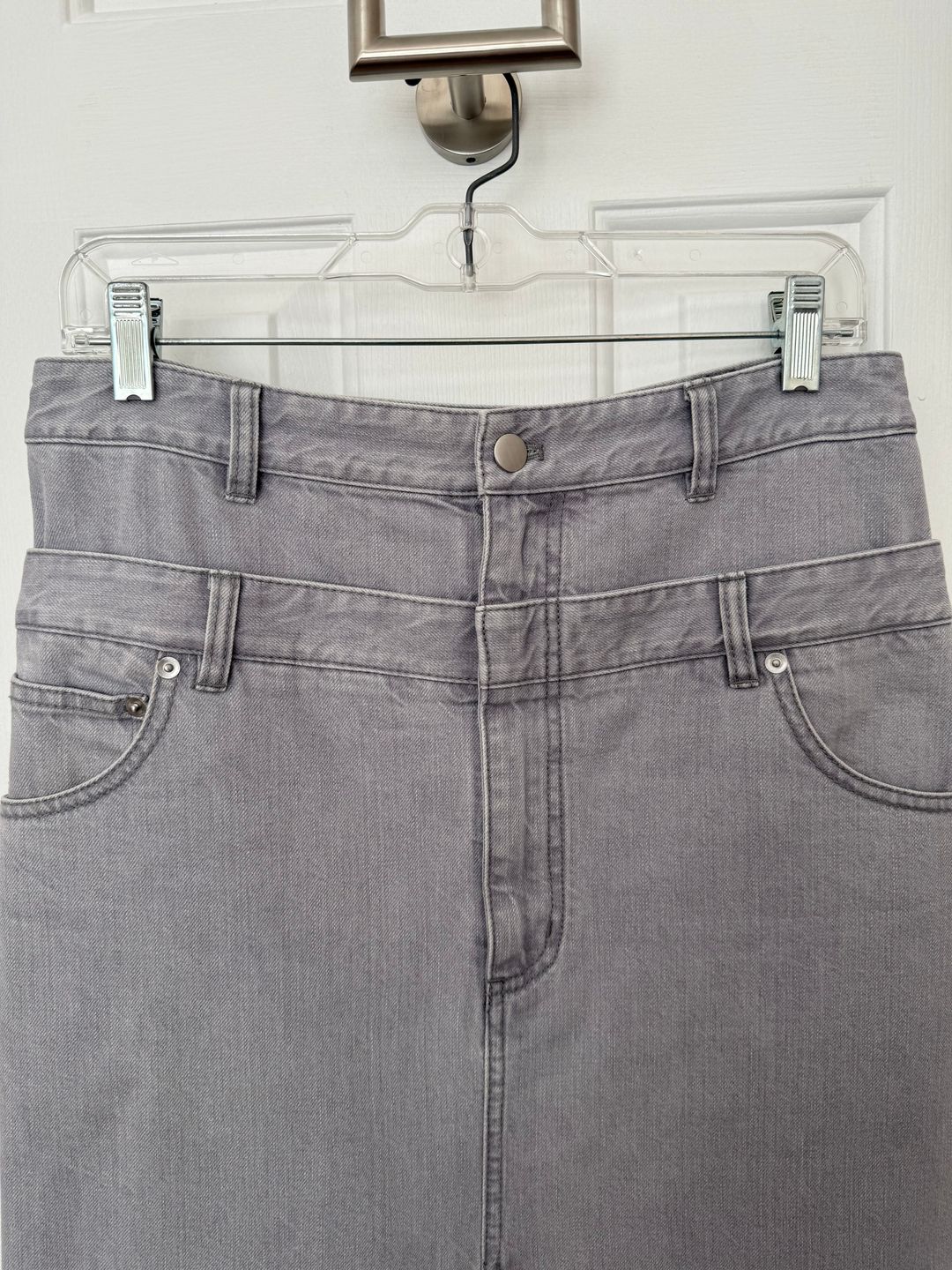 Grey Denim Double Waisted Denim Skirt
