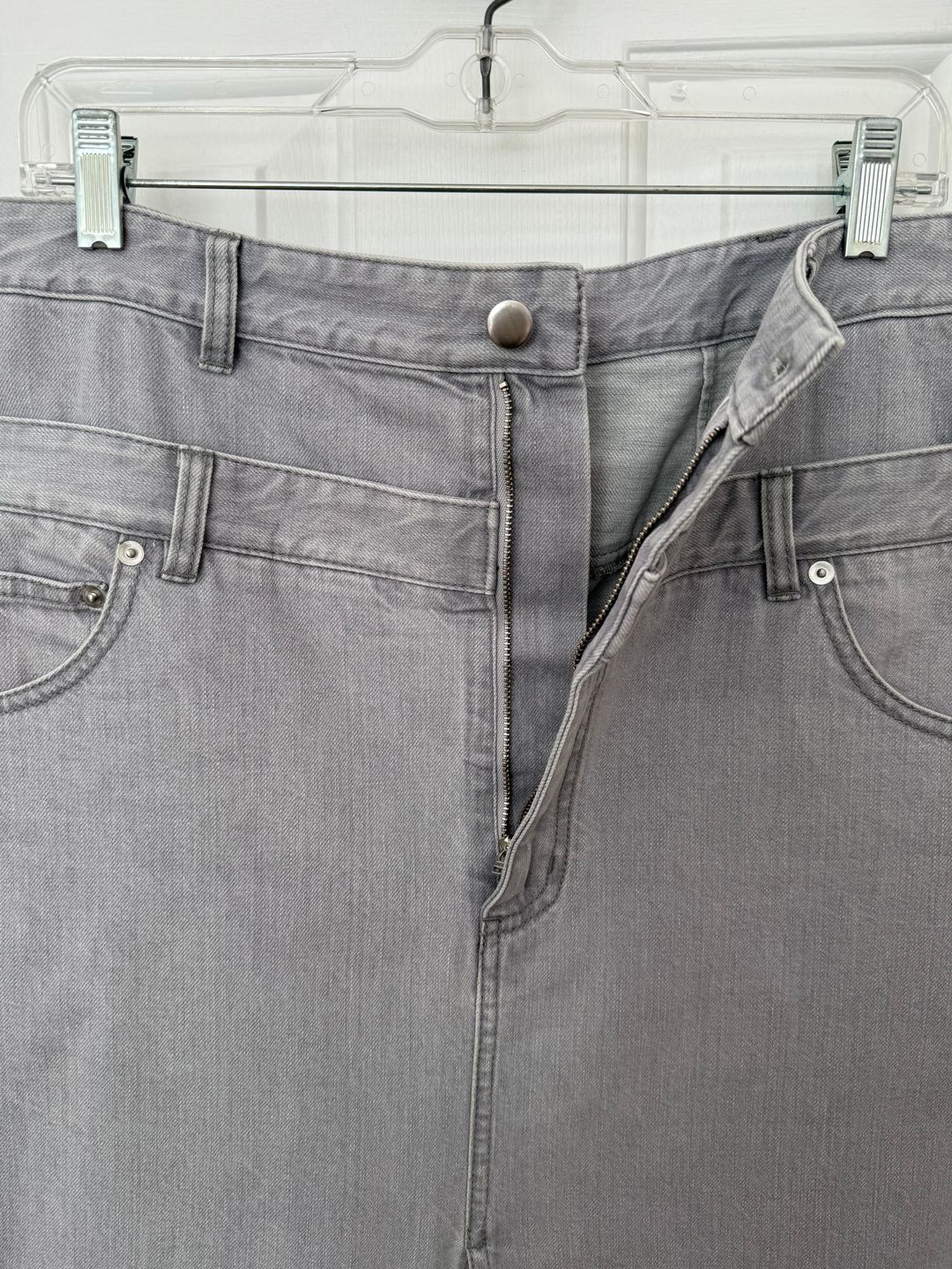 Grey Denim Double Waisted Denim Skirt