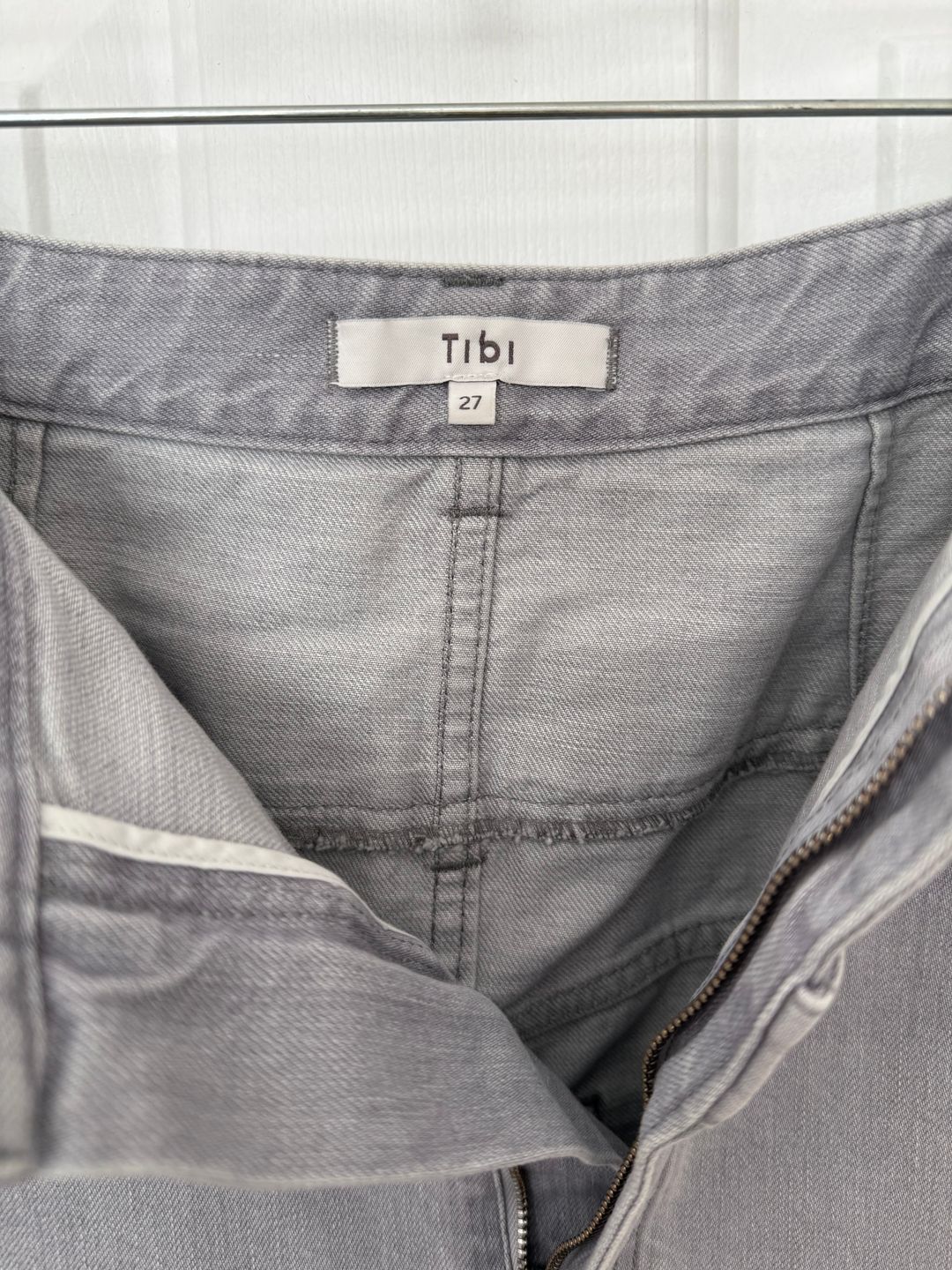 Grey Denim Double Waisted Denim Skirt