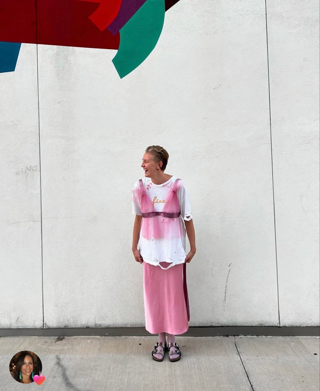 Pink and white layered outfit