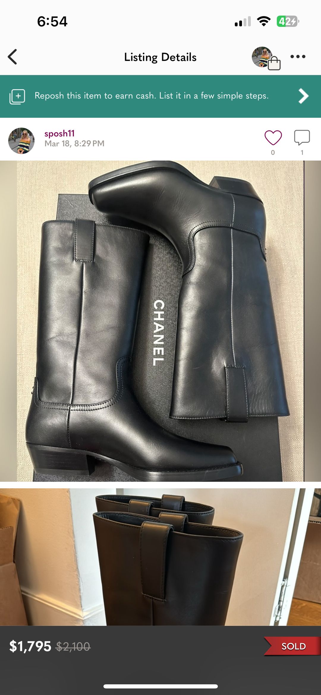 Chanel Knee-High Leather Cowboy Boots