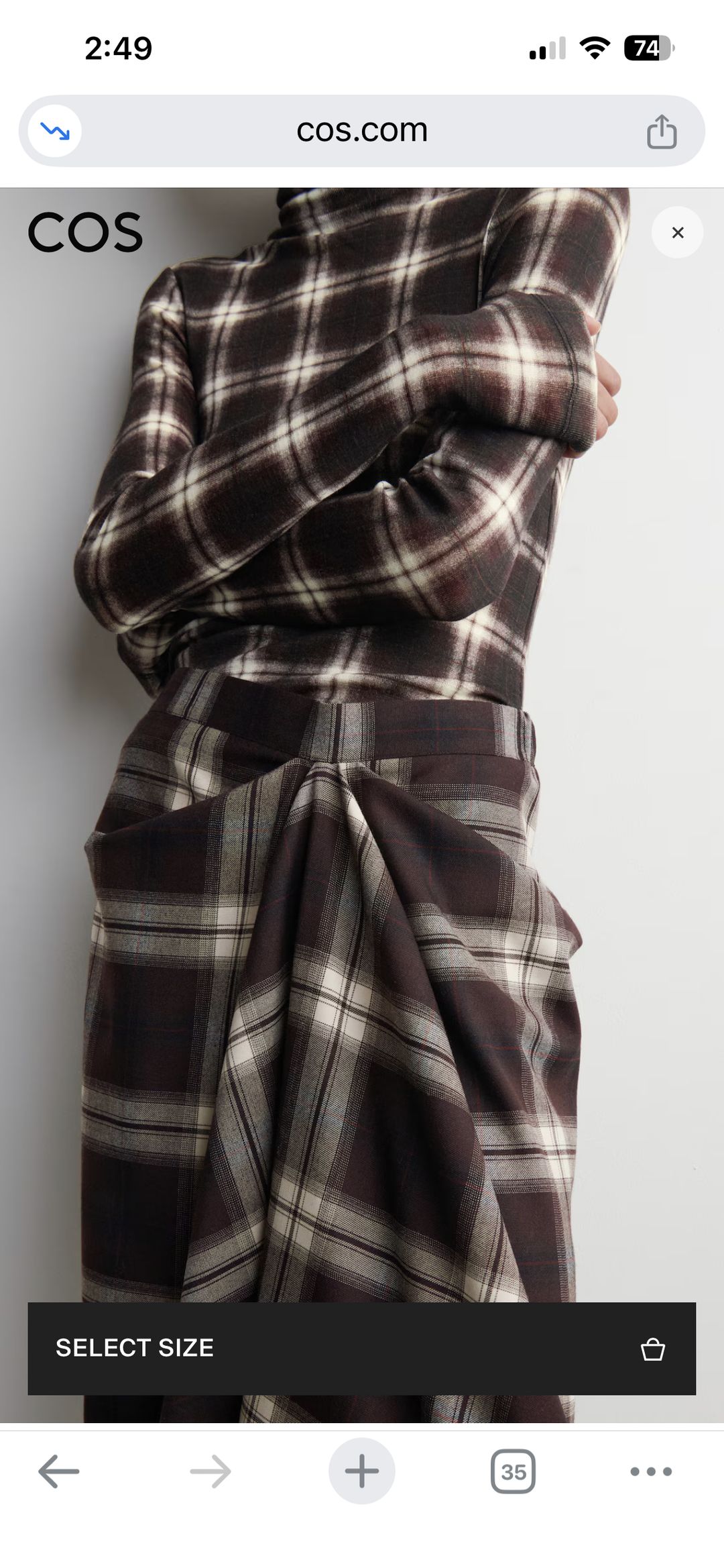 DRAPED CHECKED MIDI SKIRT