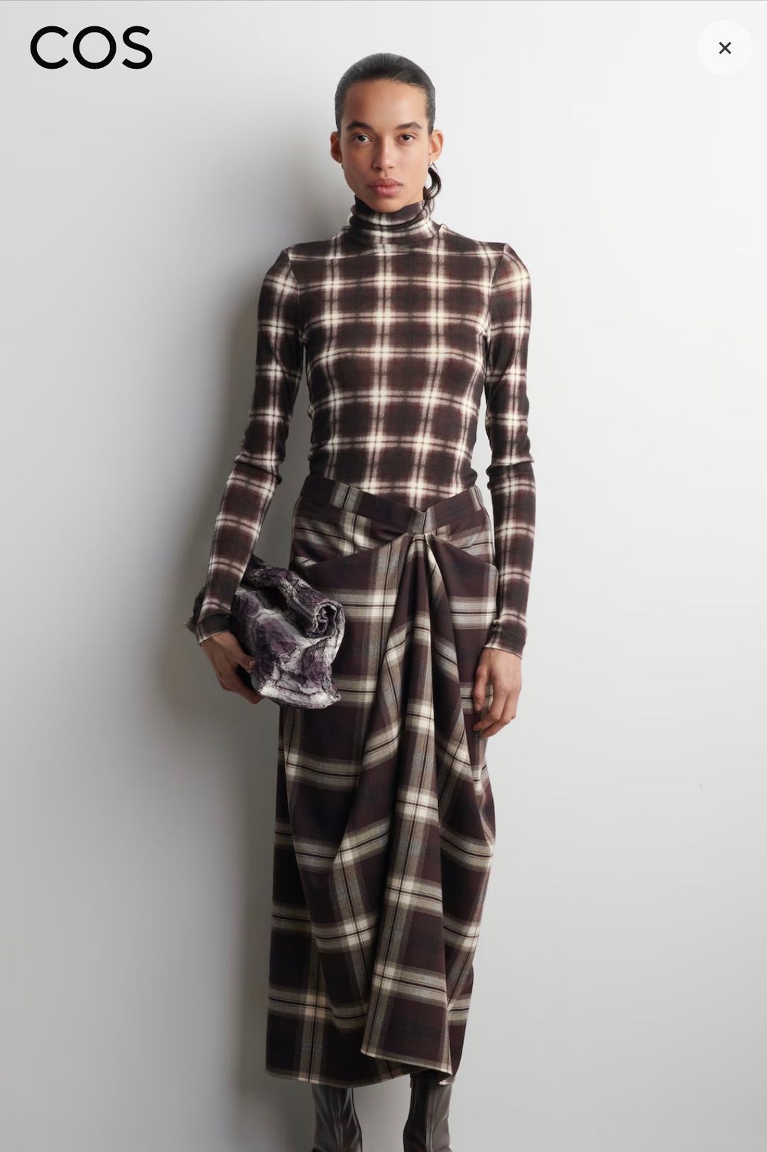 COS DRAPED CHECKED MIDI SKIRT