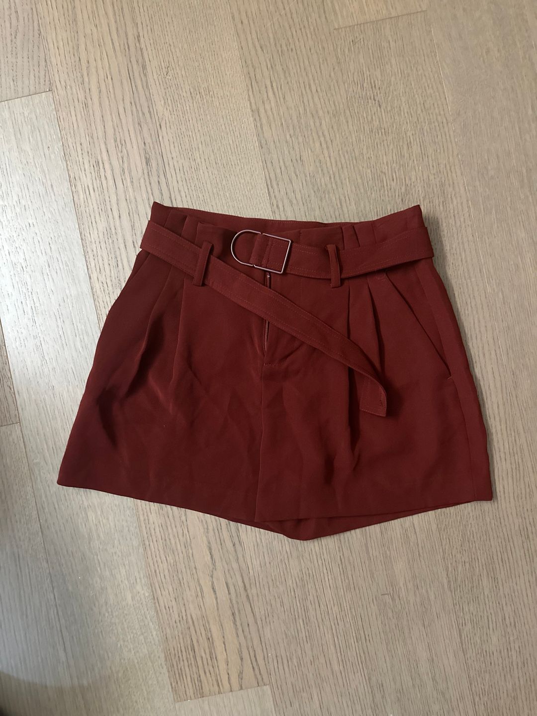 Belted Pleated Shorts in Red