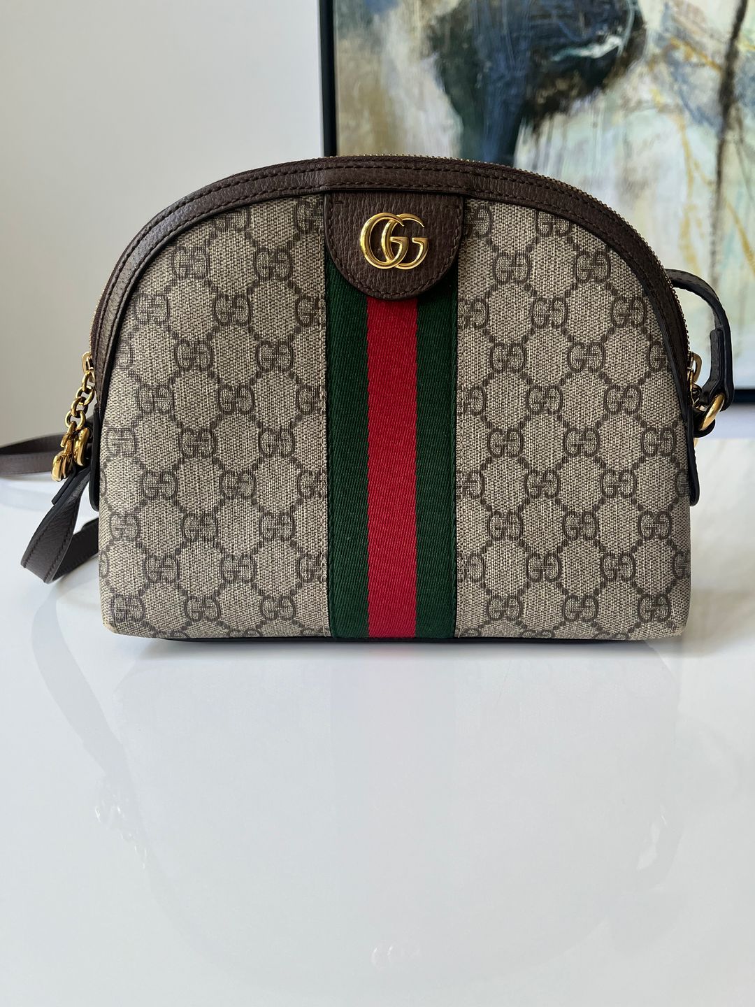 Ophidia textured leather-trimmed printed coated-canvas shoulder bag