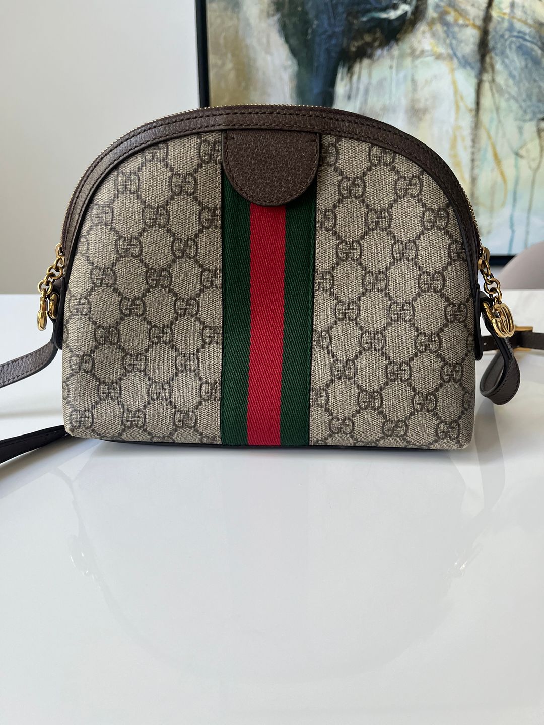 Gucci Ophidia textured leather-trimmed printed coated-canvas shoulder bag