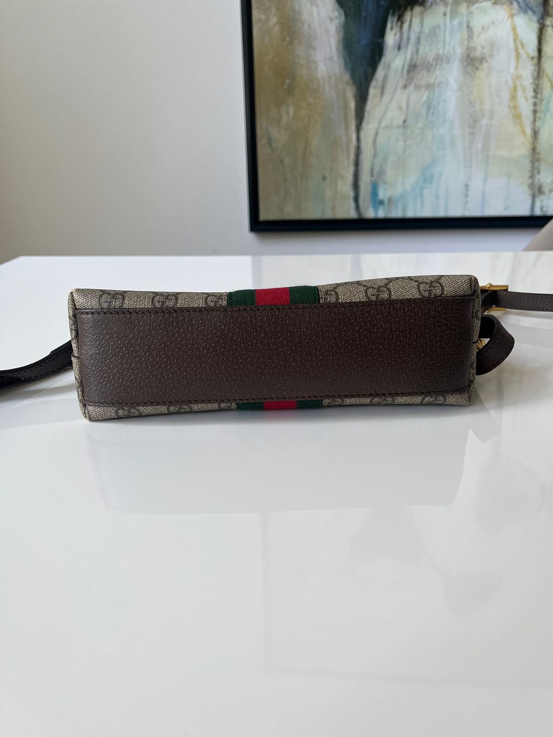 Gucci Ophidia textured leather-trimmed printed coated-canvas shoulder bag