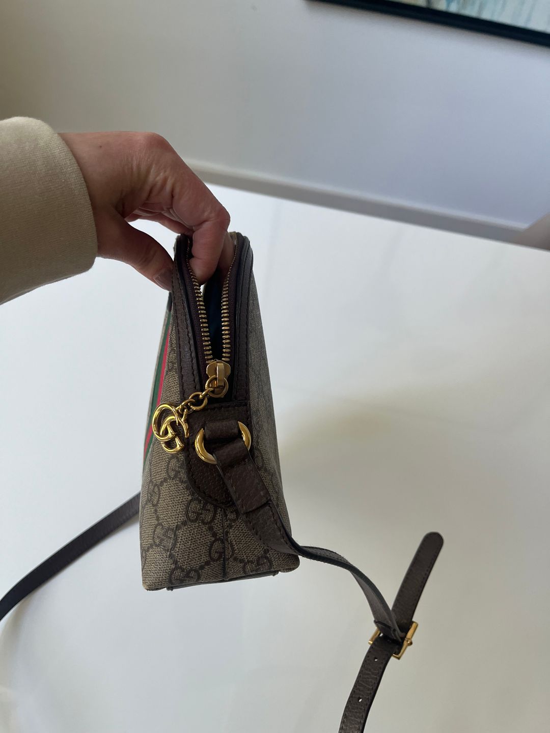 Gucci Ophidia textured leather-trimmed printed coated-canvas shoulder bag