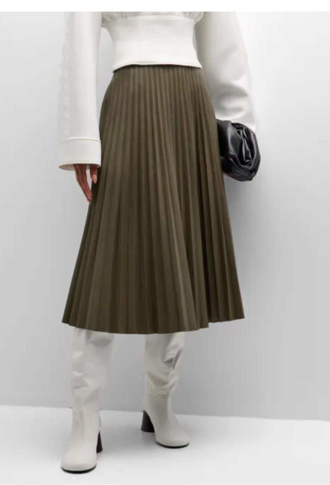 Faux Leather Pleated Midi Skirt