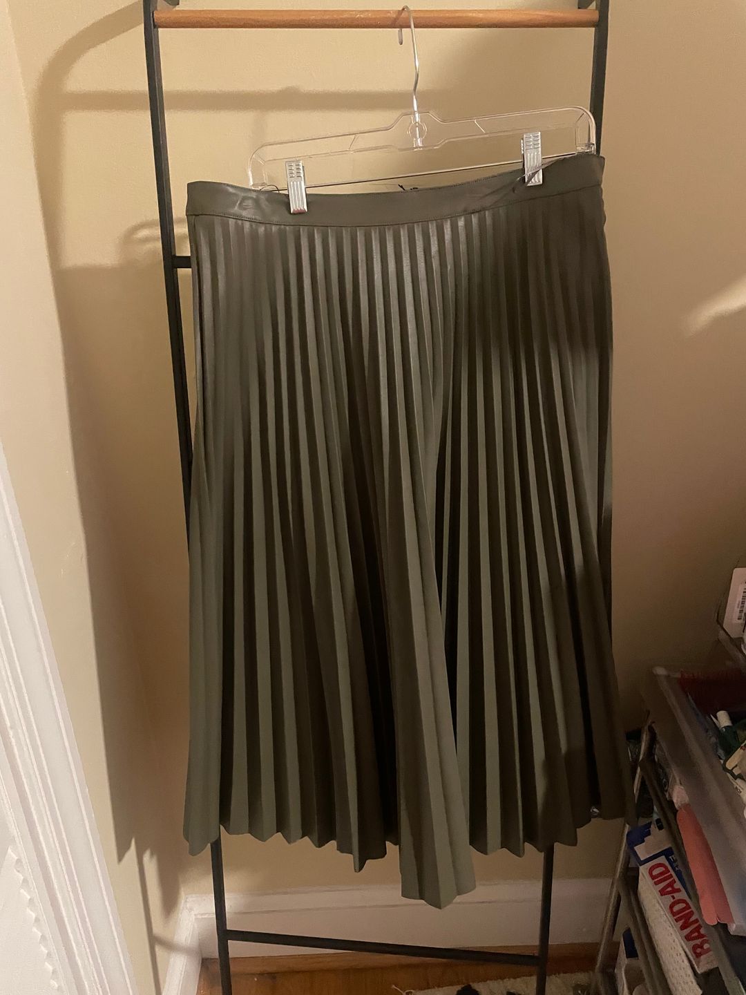 Faux Leather Pleated Midi Skirt