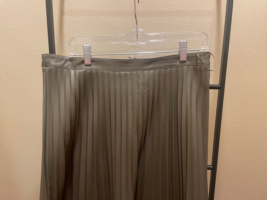Faux Leather Pleated Midi Skirt