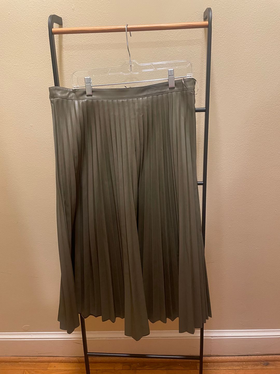 Faux Leather Pleated Midi Skirt